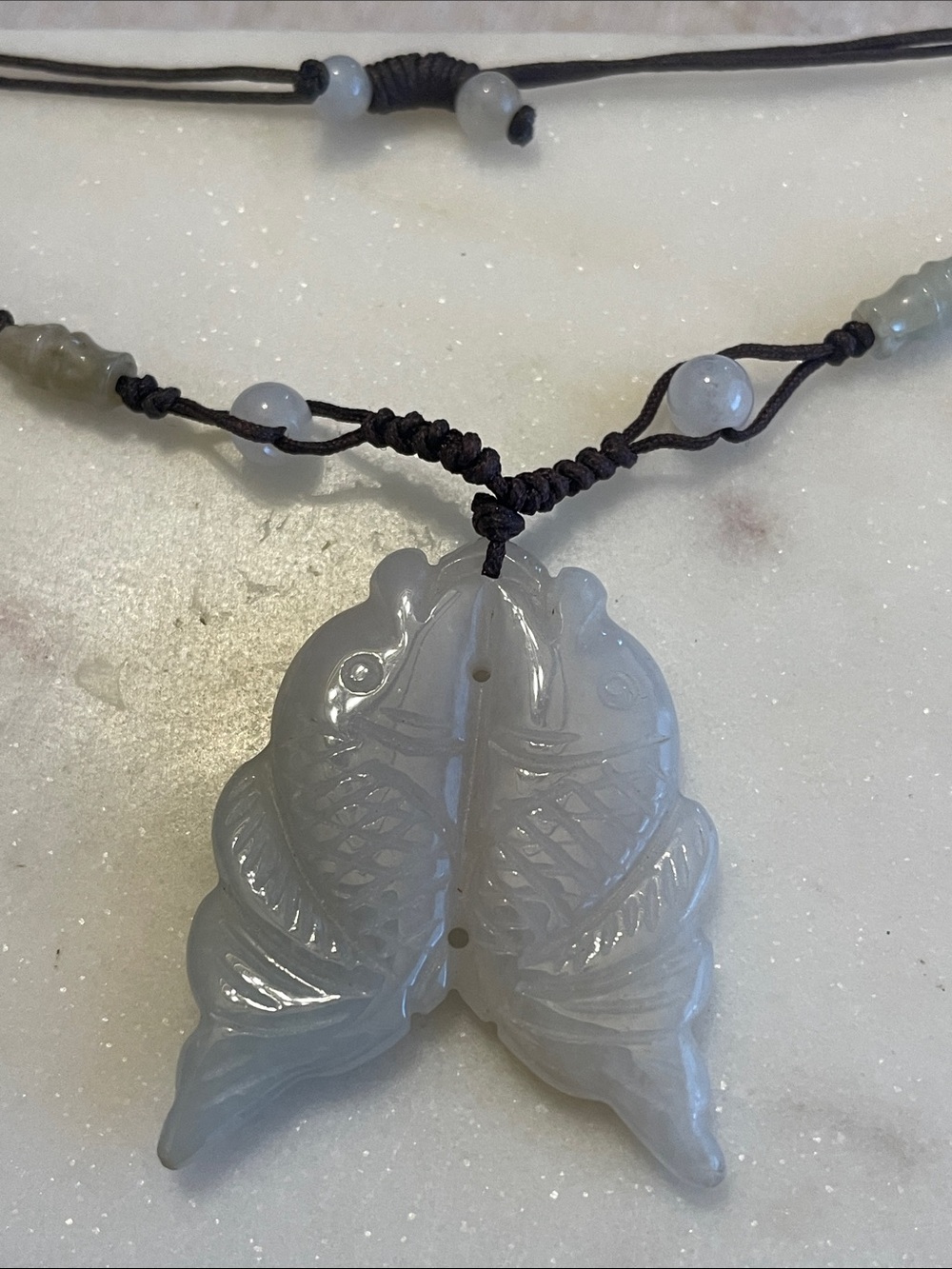 Jade and silk cord necklace